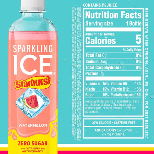 Pack, 17 oz, 12 count Sparkling Ice STARBURST Red Variety Zero Sugar Flavored Sparkling Water, Vitamins & Antioxidants