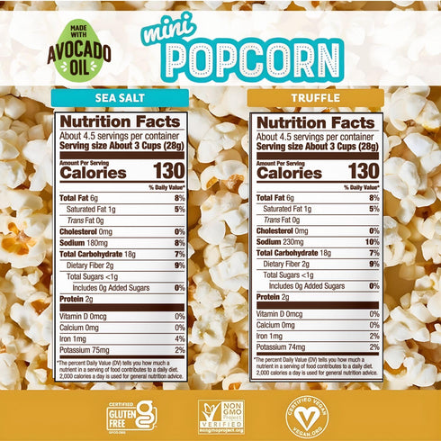 Pack, 4.5 oz (6 Pips Heirloom Snacks Mini Popcorn Variety Sea Salt & Truffle, Bags pk) Gluten and Seed Oil Free, Made