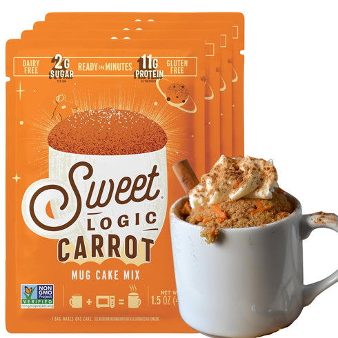 Sweet Logic Keto Dessert Mug Cake Mixes - Carrot Cake - Low Sugar, Gluten-Free, Low Carb, Diabetic-Friendly (4 Pack)