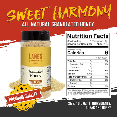 10.5oz Lane's All Natural Granulated Honey - Premium Real Honey Granules for Cooking and Grilling | Natural