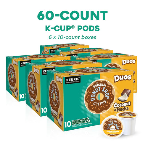 60 Count, (6 Packs 10) The Original Donut Shop Duos Coconut + Mocha Coffee, Keurig Single Serve K-Cup Pods, Medium