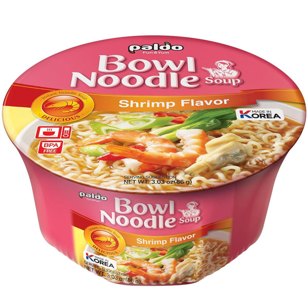 Paldo Fun & Yum Instant Cup Noodle Soup Bowl with Seafood Shrimp