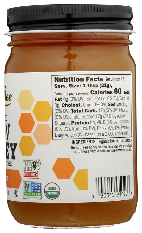 18 GloryBee Clover Blossom Raw Organic Honey, Ounce