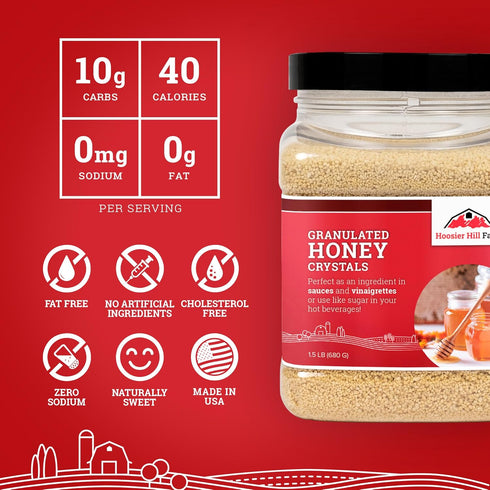 1.5LB (Pack 1) Hoosier Hill Farm Granulated Honey Crystals