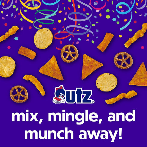60 Oz Utz Party Mix Tasty Snack Mix of Corn Nacho Tortilla, Pretzel, BBQ Corn Chip and Cheese Curl, Perfect for Vending