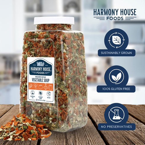 (9 oz, Harmony House Premium Vegetable Soup Mix - Dehydrated Vegetables for Cooking, Camping, Emergency Supply and More