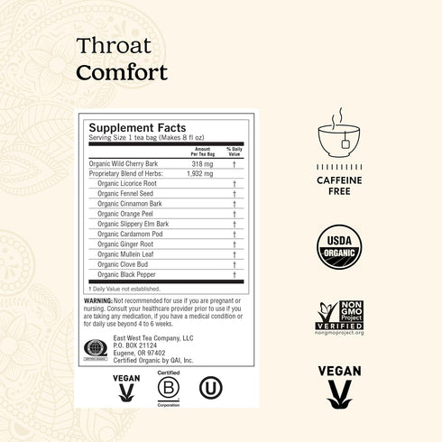 (6 Pack) 96 Yogi Tea - Throat Comfort - Soothes the Throat with Wild Cherry Bark, Licorice Root, Mullein, and Ginger