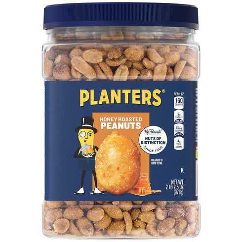 PLANTERS Honey Roasted Peanuts, Sweet and Salty Snacks, Plant-Based Protein , 34.5