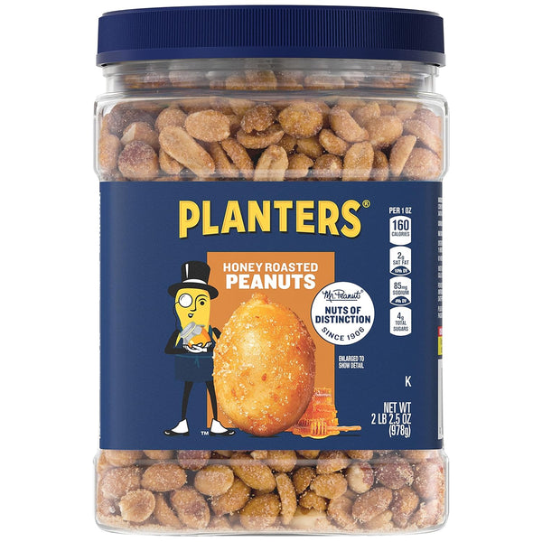 PLANTERS Honey Roasted Peanuts, Sweet and Salty Snacks, Plant-Based Protein , 34.5