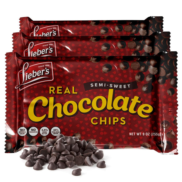 Lieber’s Vegan Semi-Sweet Real Chocolate Chips, 9 oz, Gluten Free, Dairy Free, Low Calorie for Baking