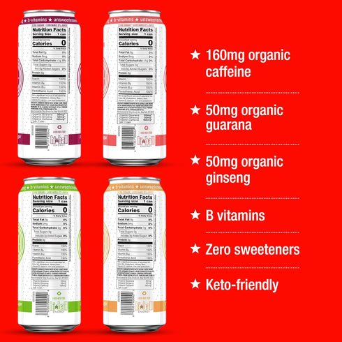 Pack 160mg 50mg 50mg 16 oz (8-Pack) Hiball Clean Energy Drink - Variety - Zero Sugar, Zero Calorie Sparkling Water