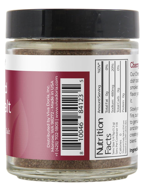 5 Oz Viva Doria Cherrywood Smoked Sea Salt, Fine Grain, Glass Jar
