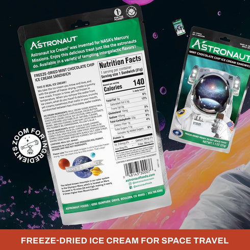 6 Count Astronaut Foods Freeze-Dried Ice Cream Sandwich, NASA Space Dessert, Mint Chocolate Chip