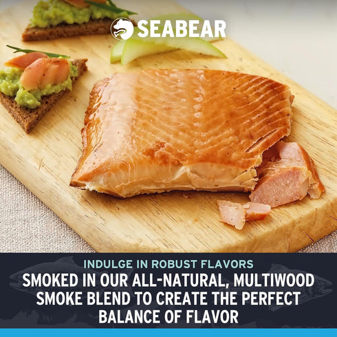 6oz 6 SeaBear Wild Alaska Pink Smoked Salmon, Fillet, Shelf-Stable Wild Caught Smoked Salmon Fillet, Ready to Eat