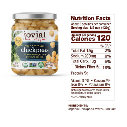 13 OZ JOVIAL Organic Chickpeas In Glass Jar