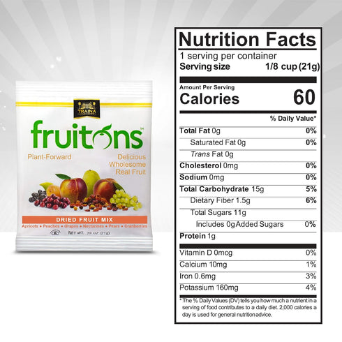 .75 oz (Pack 18) Traina Home Grown Fruitons Sun Dried Fruit Mix Apricots, Peaches, Grapes, Nectarines, Pears