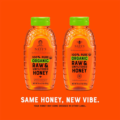 100% 16oz. Nate's Organic Pure, Raw & Unfiltered Honey - USDA Certified Organic - Squeeze Bottle