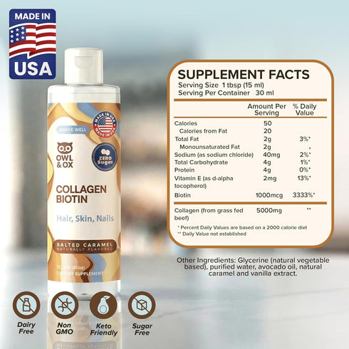 30 Collagen Creamer and Collagen and Biotin Creamer for Coffee For Skin and Hair Support, Salted Caramel, Servings