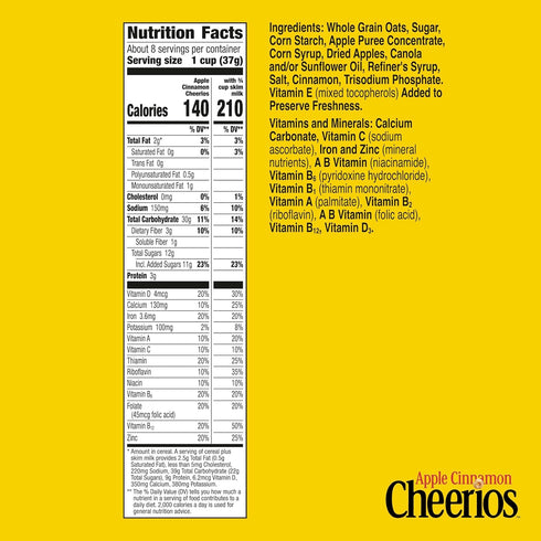 11 oz Apple Cinnamon Cheerios, Heart Healthy Gluten Free Breakfast Cereal, Made with Whole Grain Oats