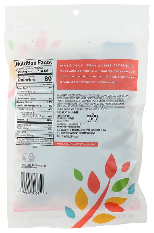 365 8 by Whole Foods Market, Grass-Fed Beef Jerky, Peppered, Natural Smoke Flavor, Ounce