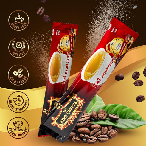 3 1 100 Packets Pack TNI King Coffee in Instant Vietnamese Coffee, Single Serve - Individual Pocket Size Sachet Sticks