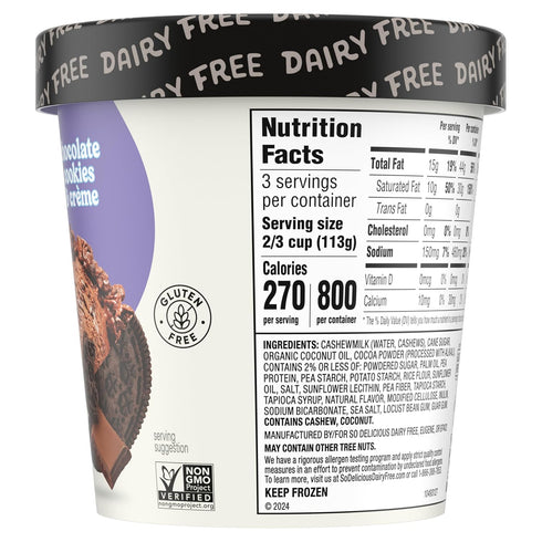 SO DELICIOUS Frozen 1 Dairy Free Cashew Milk Dessert, Chocolate Cookies N Cream, Vegan, Non-GMO Project Verified, Pint