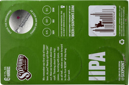 Sixpoint Brewery 6pk, 12 Oz Sixpoint, IPA Resin, Fl Cans