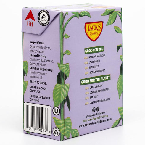 13.4 oz. (8 PACK) Jacks | Organic White Butter Beans | Filled with Protein & Fiber, Low Sodium & Non-GMO |