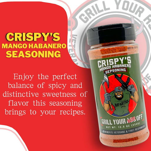 Crispy's Mango Habanero BBQ Rub by Grill Your As Off, Gluten Free Seasoning for Beef, Pork, Chicken - 12.5oz