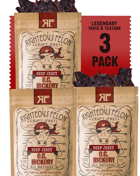 Righteous Felon Beef Jerky - OG Hickory Flavor - All-Natural Jerky -