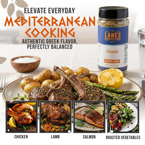 7.5 oz Lanes Greek Seasoning Blend, - All Natural Mediterranean Seasoning with Classic Greek Herbs, Gluten-Free, Bold