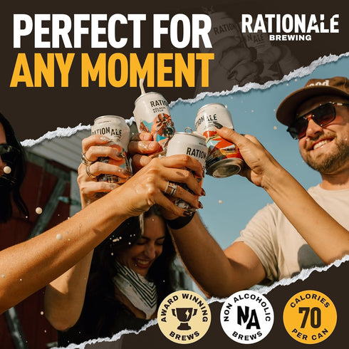 6 Pack 12oz Rationale Brewing Non Alcoholic Beer, West Coast IPA, Premium Craft NA Beer, Low Calorie Zero Alcohol