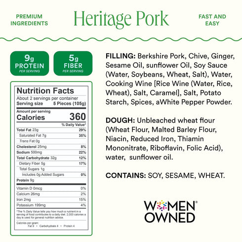 Frozen 7 OZ Frozen Mimi Cheng's Heritage Pork Dumplings Premium Berkshire Pork with Garlicky Chinese Chives, Dinner
