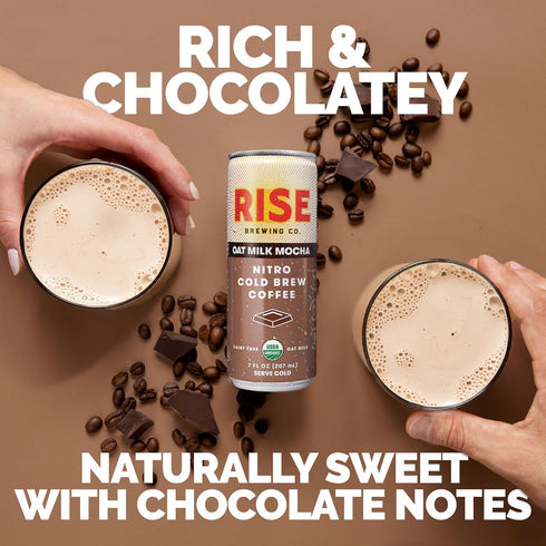 7 Oz. RISE Brewing Co. Oat Milk Mocha Nitro Cold Brew Coffee, No Sugar Added & No Dairy, Organic & Non-GMO, Low Acidity
