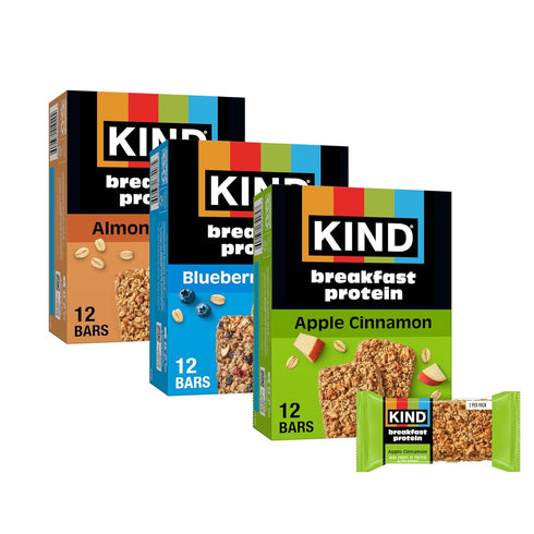 KIND Breakfast Protein Variety Pack, Almond Butter, Blueberry Almond, Apple Cinnamon, 8g