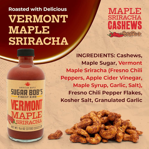 2.5 oz (Pack 3) Sugar Bobs Finest Kind, Maple Sriracha Cashews, Slow Roasted Sweet and Salty Nuts, Handmade in Vermont