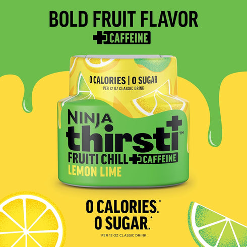 17, 12oz 3 Pack, Ninja Thirsti Flavored Water Drops, FRUITI CHILL+ Lemon Lime, Bold Fruit Flavor