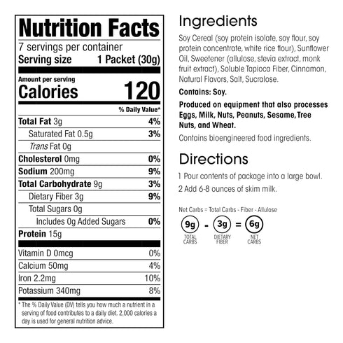 (7ct) WonderSlim Protein Cereal, Cinnamon, Zero Sugar, Gluten Free, Keto Friendly & Low Carb