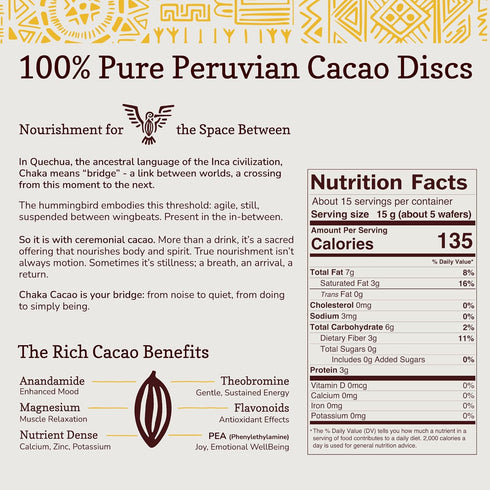 100% 1 lb ChakaCacao | Premium Ceremonial Cacao Pure, Minimally Processed, Rich in Theobromine, Flavonoids & Anandamide