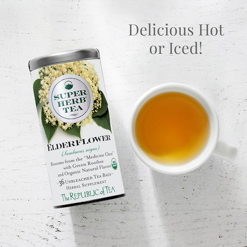 36 The Republic of Tea Organic Elderflower SuperHerb Tea Tin, Herbal Tea Bags, Naturally Caffeine-Free