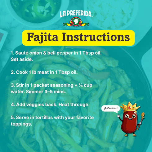 1.25oz (Pack 12) La Preferida Fajita Seasoning Mix (Bold Tex-Mex Spice Blend) for Chicken, Veggies & Steak No MSG, No