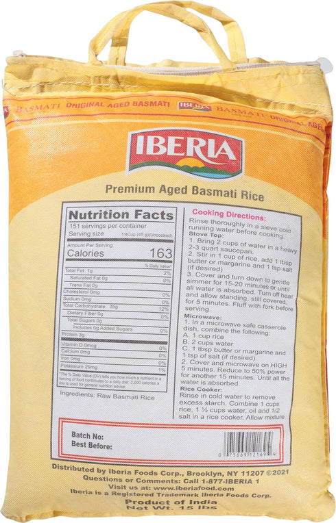 15 Iberia Premium Aged Indian Basmati Rice, Pounds