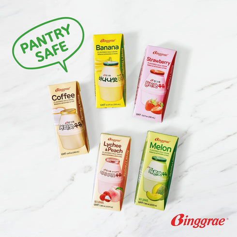 6.8 oz Pack 6 Binggrae Melon Flavored Milk Drink Korean Sweet and Creamy Beverage Shelf-Stable fl Cartons