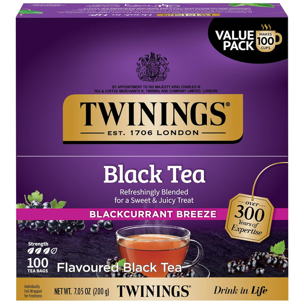 Twinings Blackcurrant Breeze Black Tea Individually Wrapped Bags, 100 Count (Pack of