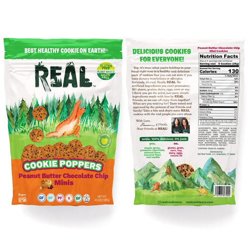 (4.5 oz) REAL Peanut Butter Chocolate Chip Mini Cookie Poppers Bite-sized Gluten Free Semi Soft Baked Cookies Dairy