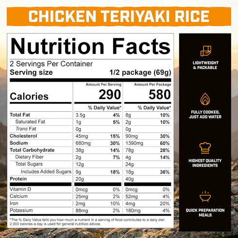 40g 580 100% Backpacking 2 (2-Pack) Peak Refuel Chicken Teriyaki Rice | Protein | Calories | Real Meat | Premium Freeze