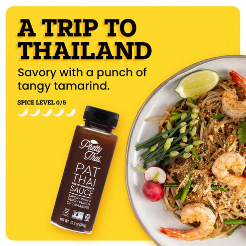 Pretty Thai Pat Thai Sauce, Gluten Free Certified Non-GMO Authentic Pad Thai Stir Fry Sauce & Rice Noodle Seasoning, 100% Natural Simple Chicken Marinade