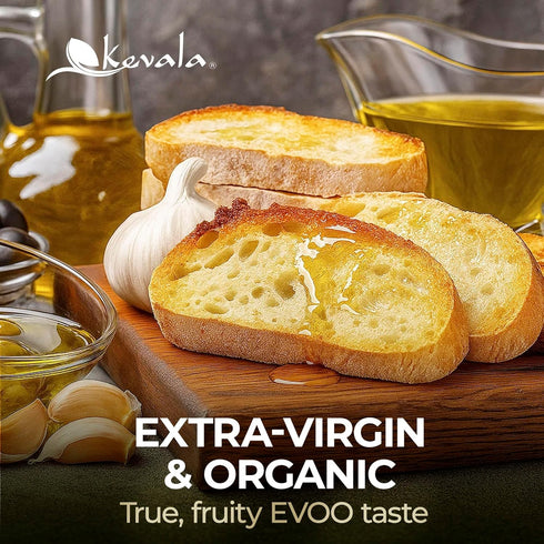 64 oz Kevala Extra Virgin Organic Olive Oil - Unrefined Cooking Oil, Cold Pressed and with no Preservatives, Made