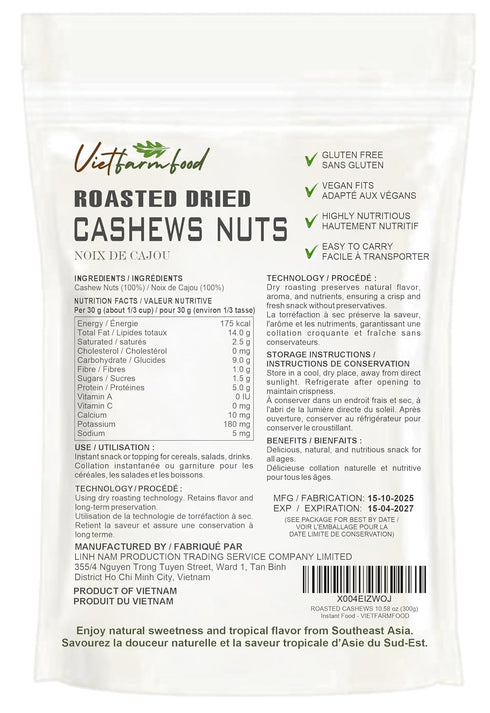 5.29oz (150g) ROASTED CASHEW NUTS VIETFARMFOOD: Naturally dry roasted. No sugar, no oil, natural sweetness