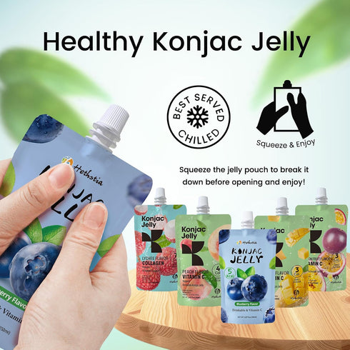 10 Pack Pack, 10 Hethstia Konjac Noodle Variety and Konjac Jelly Variety Drinkable Jelly Pouches Lychee, Blueberry